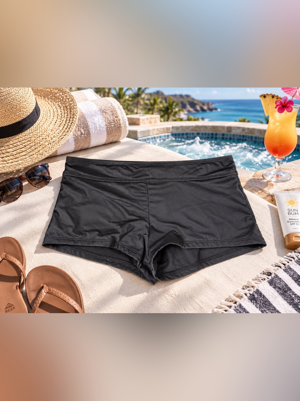 Bisou Bisou Black Swim Bottoms- Short Boxer Style